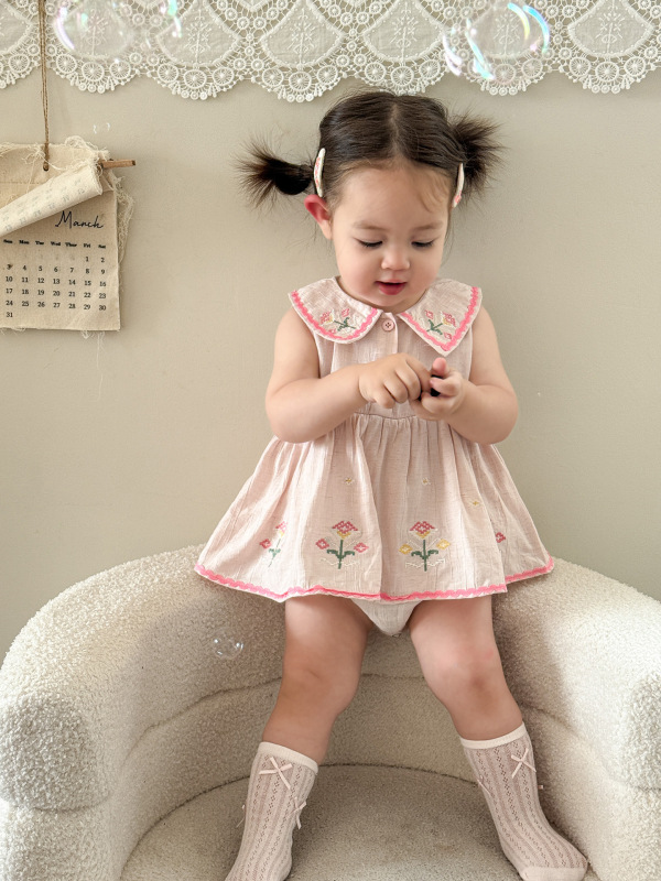 サトウキビ子供服ベビー服夏薄い 2025 新しい子供のドーパミンジャンプスーツロンパースベビー服|undefined