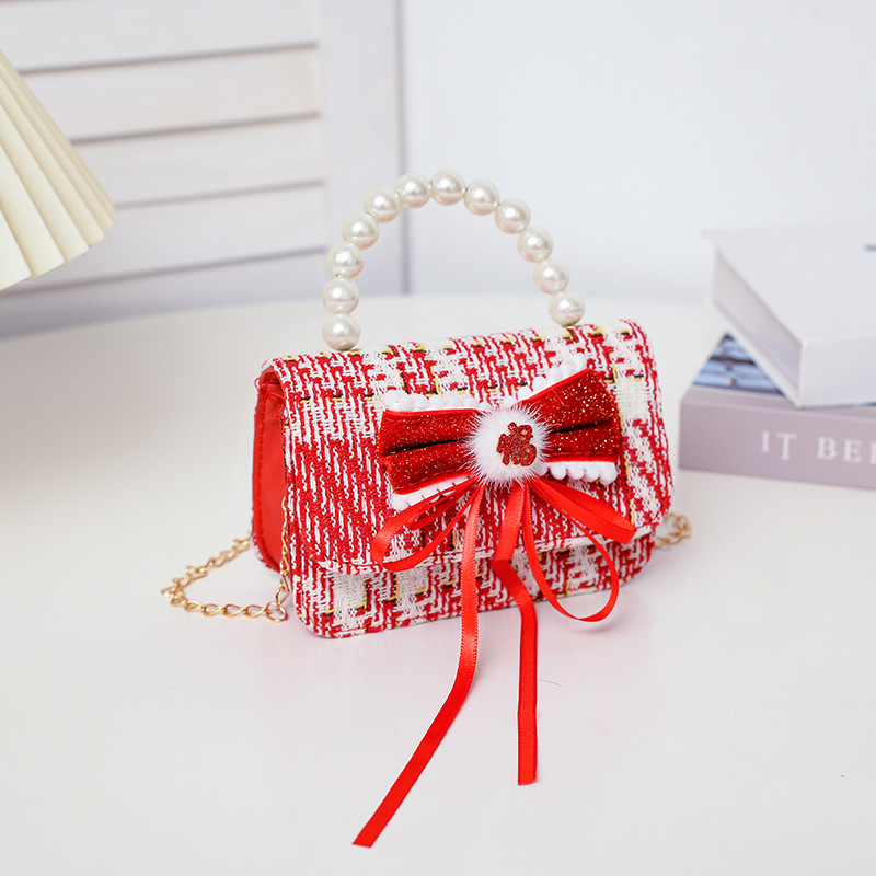 Bolsos infantiles, bolsos de arco de perlas, bolsos de mano, bolsos de Año Nuevo, bolsos de princesa de moda, bolsos de hombro