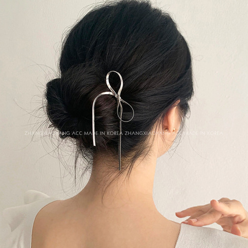 U-shaped hairpin simple modern women's daily hairstyle on the back of the head high-end metal bow hairpin hairpin hair accessories