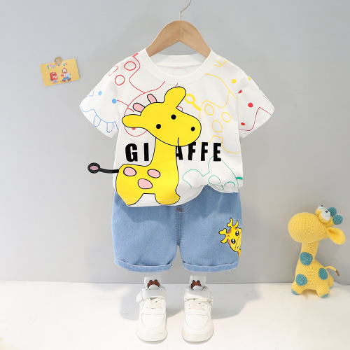 Cartoon T-Shirt for Infants, Unisex (Boys and Girls), Summer Outfit, Short Sleeve, Two-Piece Set for Babies and Toddlers (1-4 Years Old)