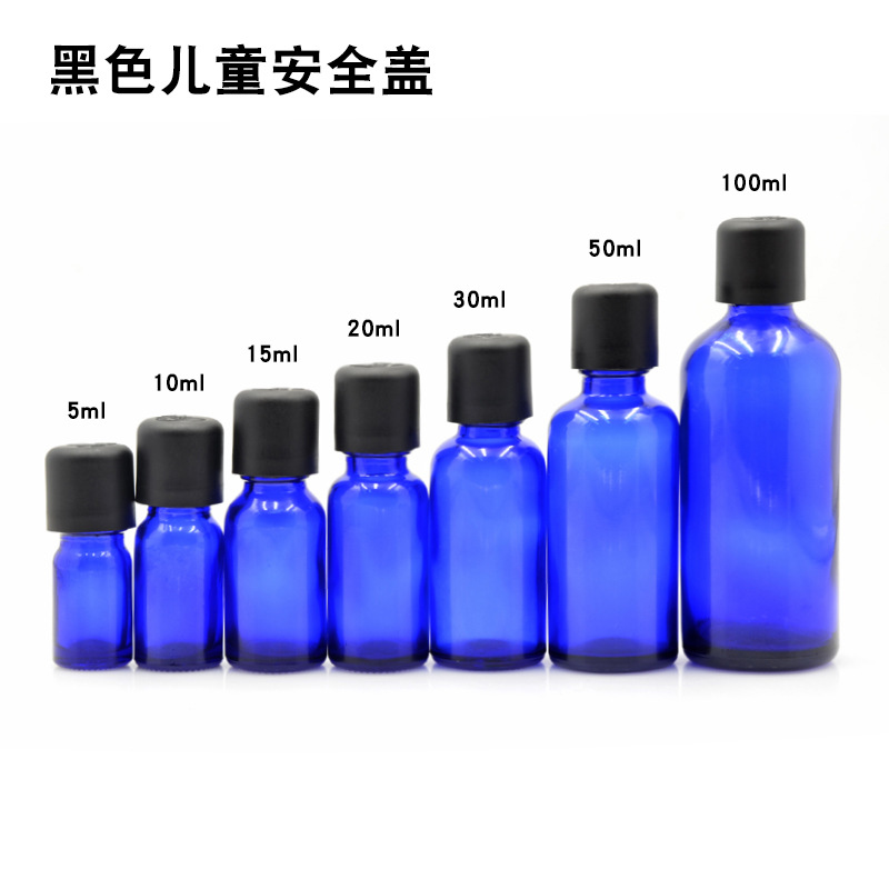 Botella vidrio azul 5 a 100ml con cuentagotas para aceites