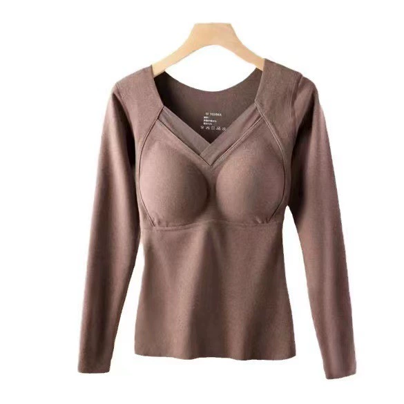Keep warm long-sleeve, top with cups, underwear, bra