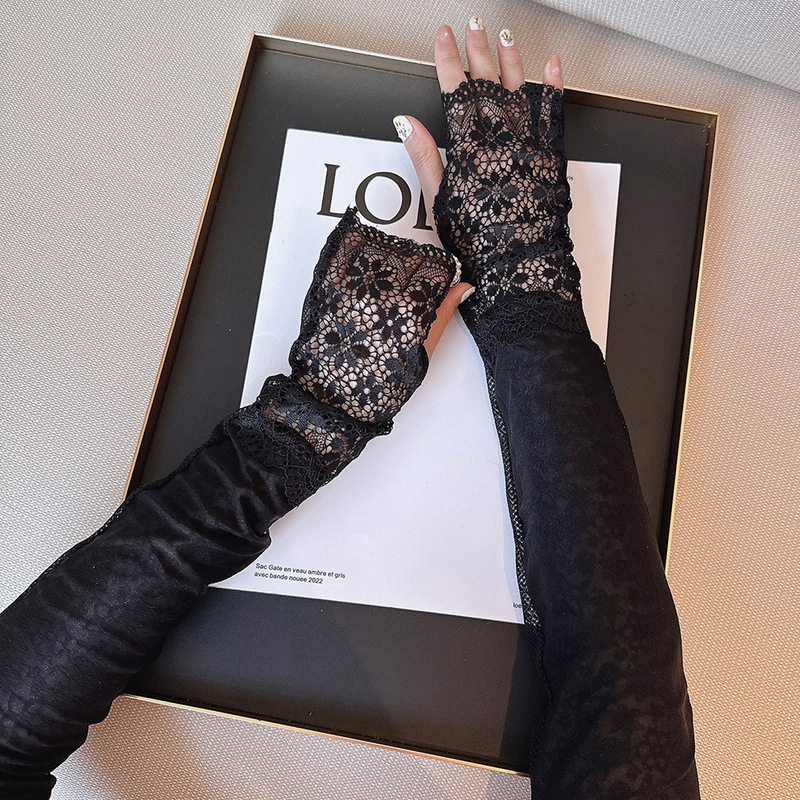Elegant and Versatile Lace Mom-Style Driving Sun Protection Summer Ice Sleeves for Women, Loose and Elastic Outdoor Arm Sleeves