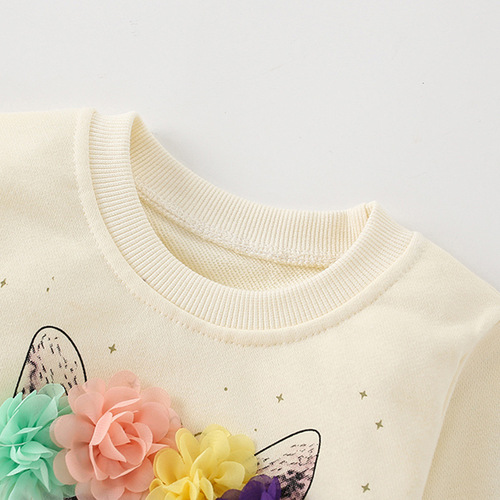 Malwee Girls' Sweatshirt Autumn and Winter New European and American Small and Medium Children Round Neck Reborn Cute Little Girl Top 