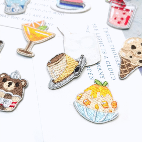Afternoon Tea Fabric Patch Computer Embroidered Decorative Sticker Phone Case DIY Creative Embroidered Sticker Cute Cartoon Fabric Patch