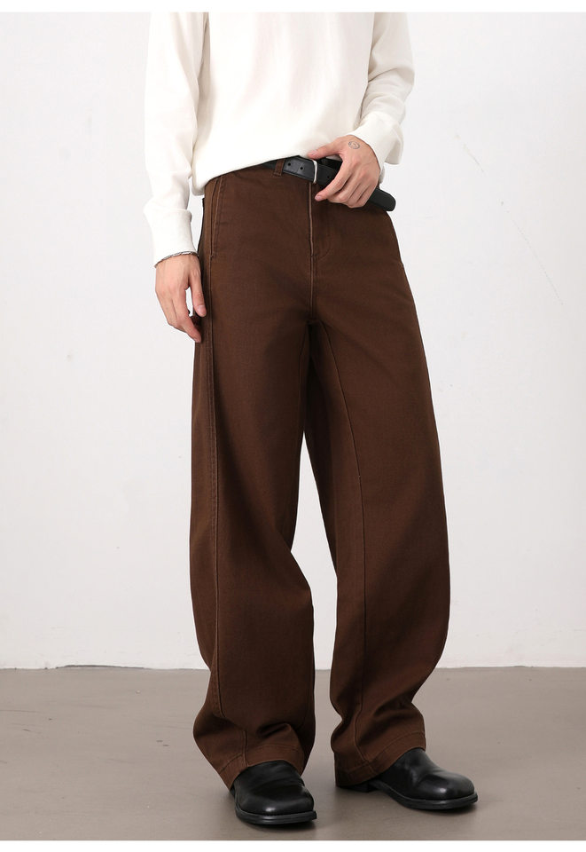 Quần jeans nam ống đứng dáng rộng phong cách Mỹ retro cơ bản — Màu be, Màu kaki, Màu nâu cà phê, màu đen chi tiết 9
