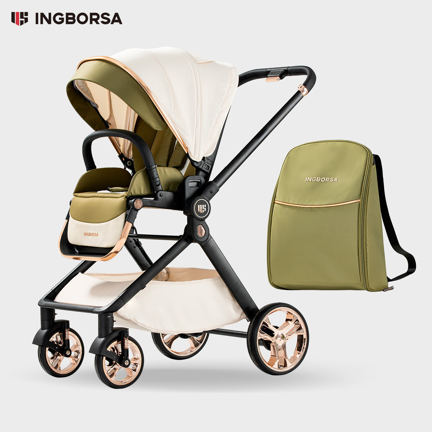 INGBORSA cochecito de bebé se puede sentar y acostarse alto paisaje plegable bidireccional cochecito de bebé ligero antichoque