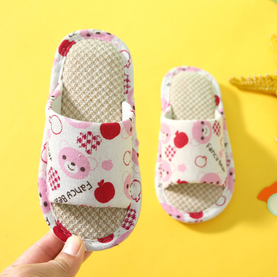 New Children's Linen Slippers Family of Three Parent-Child Slippers Indoor Home Spring and Summer Kindergarten Cartoon Slippers