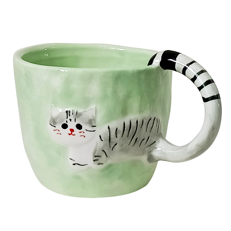 Inswind pintado a mano para gatos tazas de nicho de diseño tazas de cerámica de agua lindas manijas rayas tazas de café para chicas