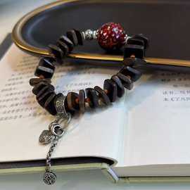 新款设木头片搭配满螺钿大漆三七银等配饰 文玩饰品