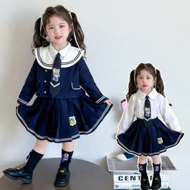 女童学院风套装春秋女宝兔子警官洋气jk制服外套衬衫百褶裙三件套
