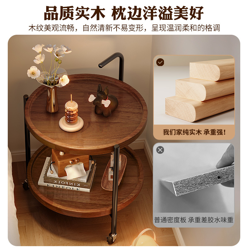 Estante de cabecera de la cama mesa redonda pequeña mesilla de té móvil pequeña mesilla de cama simple sofá de sala de estar pequeño mesilla lateral