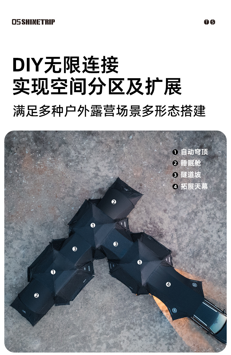 Shinetrip05 Series Extra Large Size Quick Construction Waterproof Silver-Coated Canopy Sun Protection Camping Style Automatic Dome