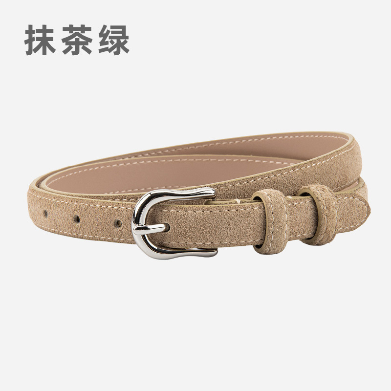 简约设计感绒面磨砂真皮腰带女士配连衣裙牛仔裤带装饰银扣皮带女|undefined