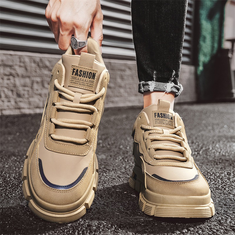 Otoño nuevos zapatos de skate de alto nivel para hombres, zapatos de herramientas de suela gruesa, zapatos de estilo general para hombres casuales de cuero en vivo