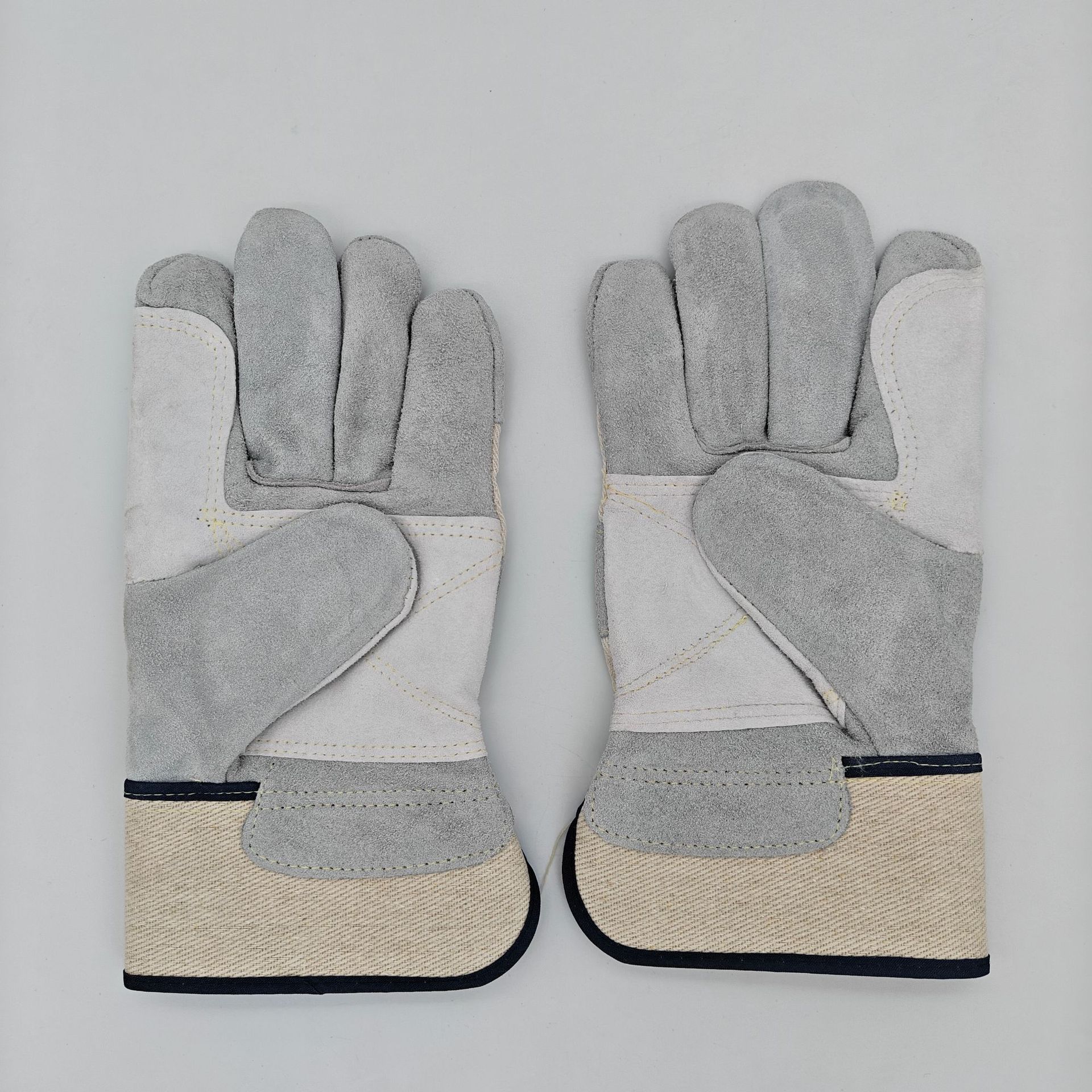 焊工手套手掌加羊青皮托柔软耐热磨防烫劳保半皮二层牛皮电焊手套