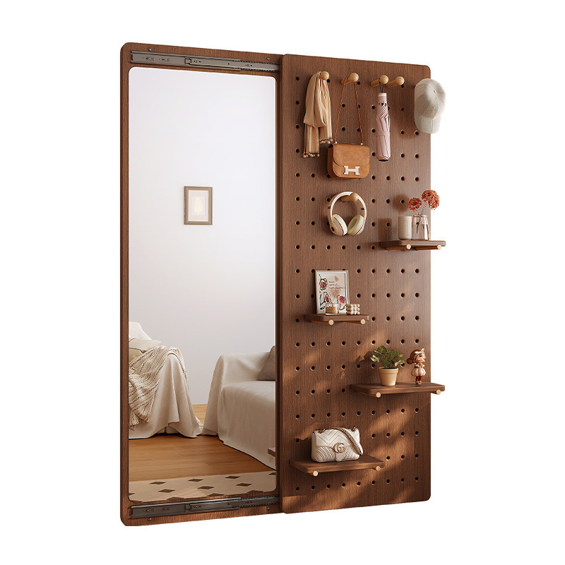 Espejo de vestir de madera sólida detrás de la puerta de madera sólida del dormitorio estante de cabecera de la cama en la pared deslizante del espejo de cuerpo entero en el portal