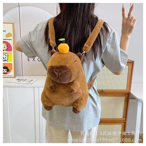 Capybara Plush Bag Dual Shoulder Bag for Kids Capybara Bag Cute Animal Gift Plush Toy Backpack