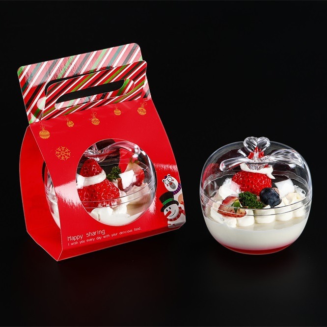 Caja de pastel de Navidad mousse bola paz fruta redonda caja de pastel transparente caja de postre de galletas de caramelo de Navidad