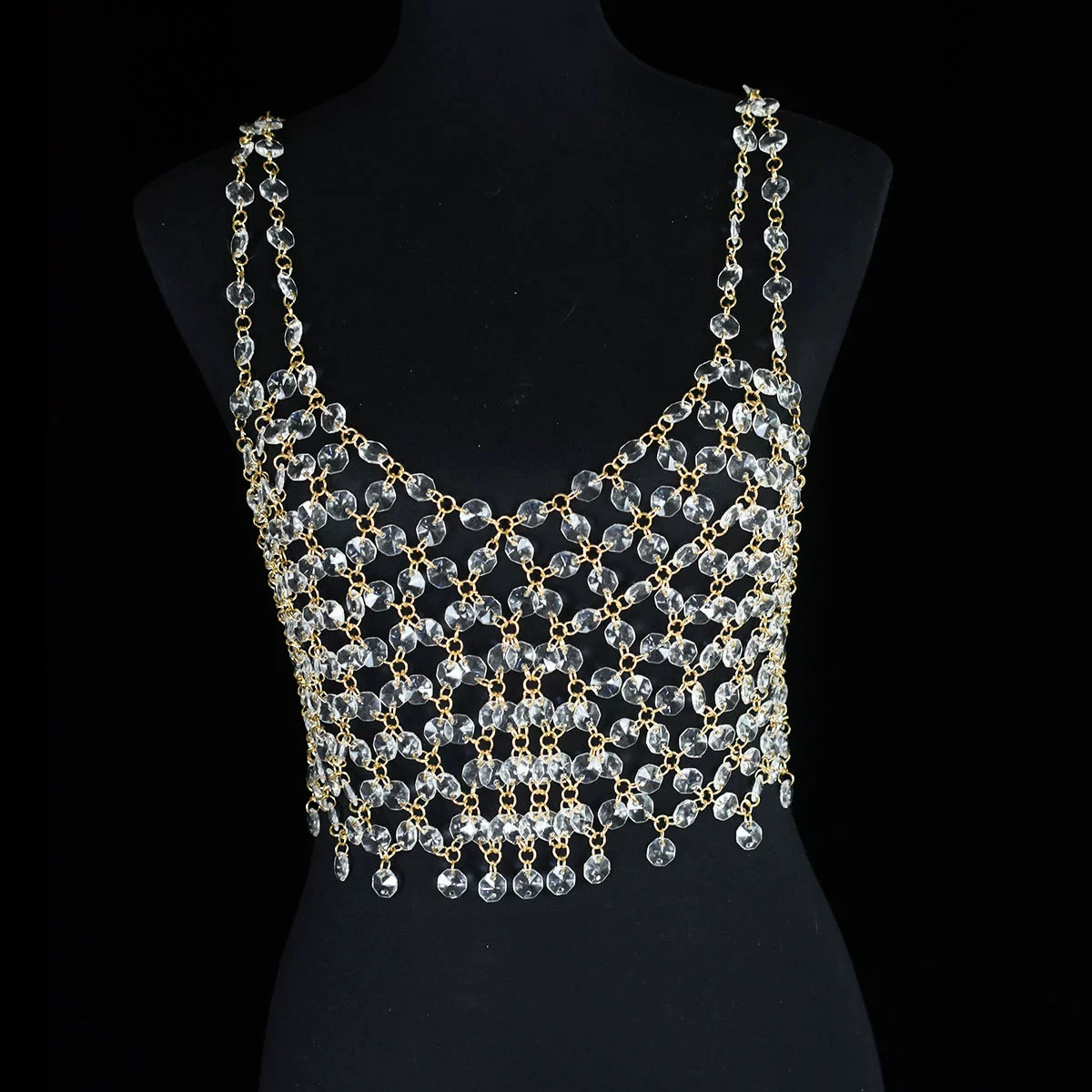 Crystal pendant, top with cups, bra, shiny accessory, underwear