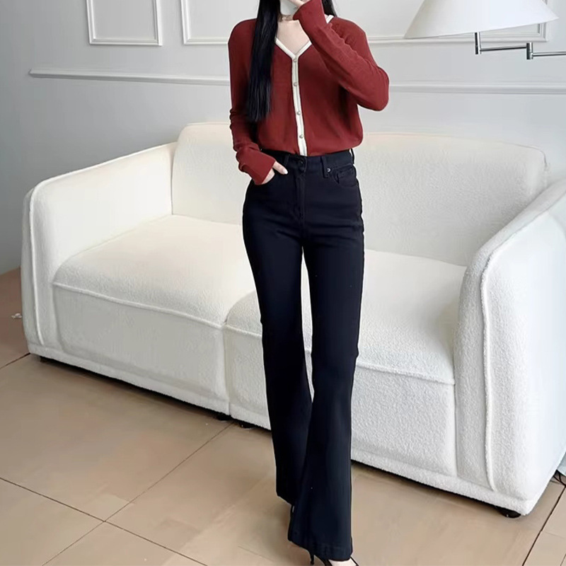 Women's Flared Jeans 2026 Autumn and Winter New Style Petite Elastic High-Waisted Slimming Pear-Shaped Body Flared Pants