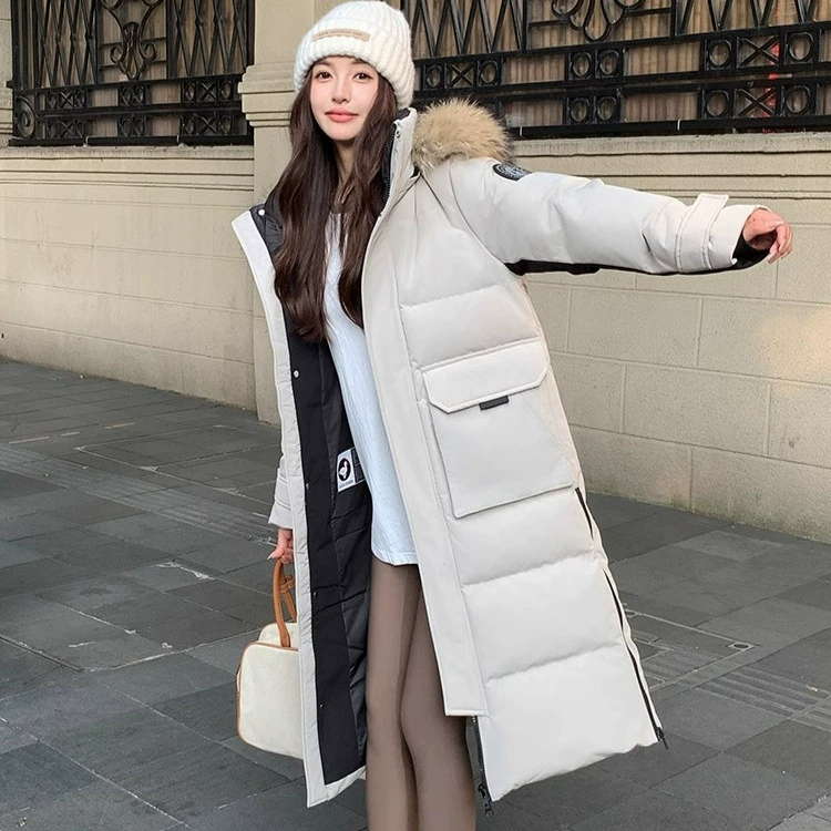 Зимняя куртка-пуховик для экстремальных условий 2025 года, утепленная, с большим меховым воротником, стиль для пар, модная уличная одежда для работы на холоде