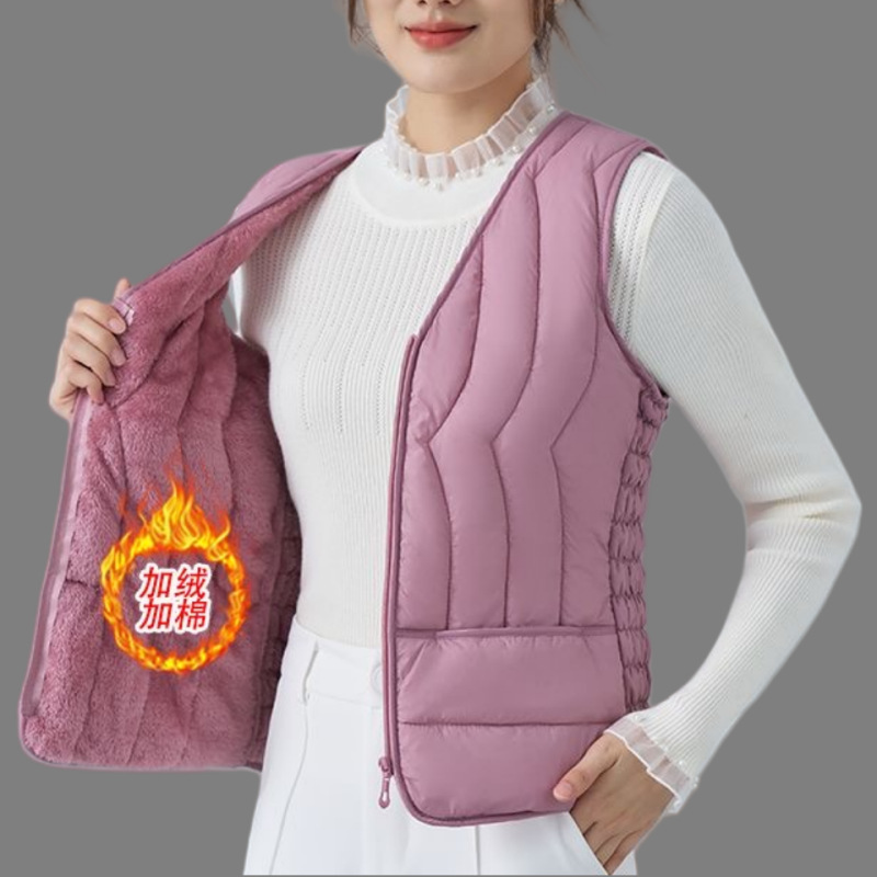 新款冬季加绒外穿加厚保暖马甲女舒适毛绒内里无袖马夹防跑棉马甲