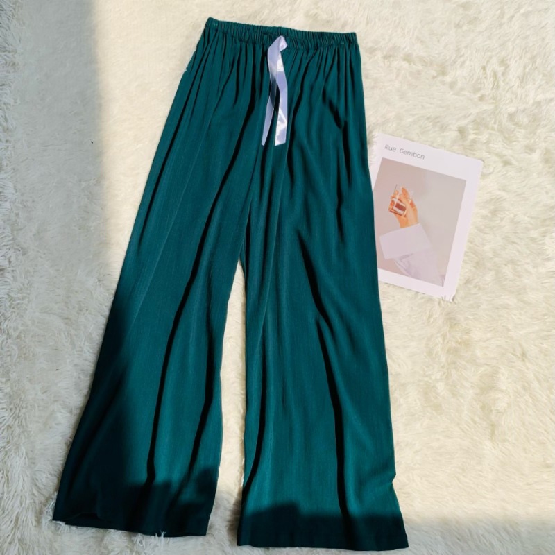 면 실크 와이드 팬츠 - 다크 그린