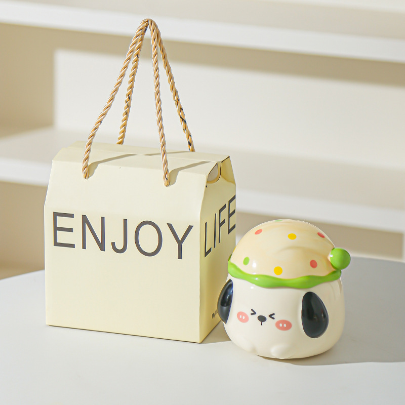 Caricatura perrito lindo taza con tapa de oficina taza de agua para pareja de chicas taza de agua taza de regalo taza de café