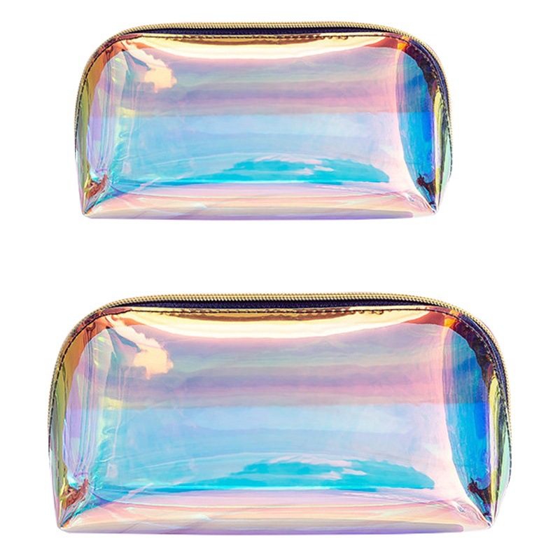 Color mágico láser semicírculo bolsa de cosméticos de gran capacidad conveniente bolsa de almacenamiento de ocio bolsa de lavado bolsa de cosméticos Gao Ding