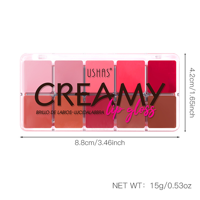 USHAS European and American Cross-border spot bandeja de brillo de labios de diez colores lápiz labial impermeable de larga duración taza antiadherente maquillaje de labios UC006