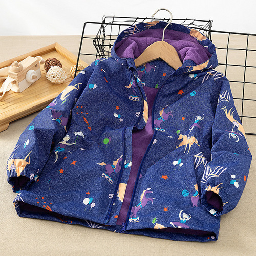 Children's clothing, spring and autumn, medium and large children's style mid-length windbreakers, girls' velvet warm clothes, girls' jackets, children's jackets