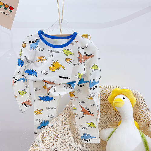 Anmeiya Children's Spring and Autumn Underwear Set Men's and Women's Boneless Autumn Clothes Autumn Pants Children's Ginger Home Clothing Manufacturer Wholesale
