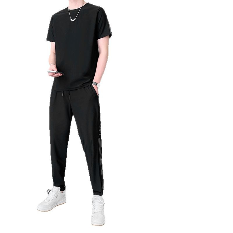 Nuevo conjunto de hielo de dos piezas, camiseta de tamaño grande, pantalones cortos deportivos para hombres, camiseta de hombre, pantalones largos para hombres, mangas cortas para hombres