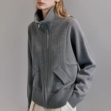 E家绵羊毛混纺高级感毛针织衫女2024新款独特超好看毛衣外套