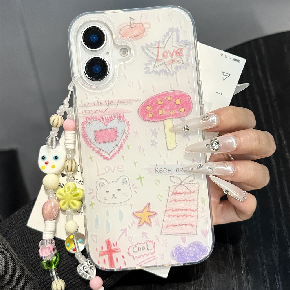 Nicho lindo graffiti hongo gato para Apple 15Pro/16Pro funda para teléfono móvil 15ProMax femenino 13/14