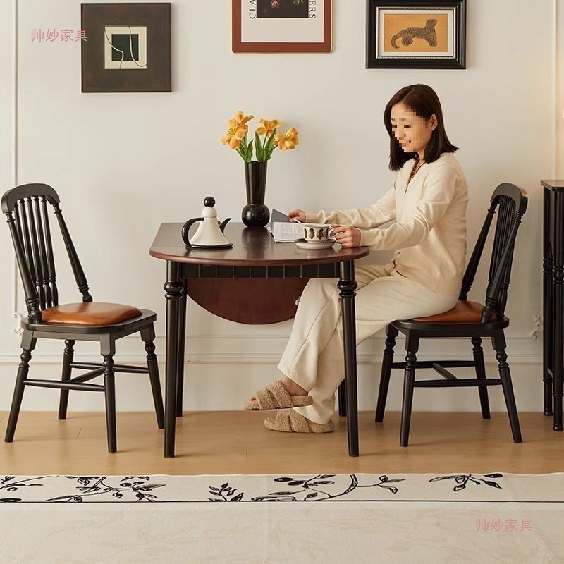 Medieval Solid Wood Dining Table French Retro Style Home Small Apartment Foldable Dining Table American Table and Chairs