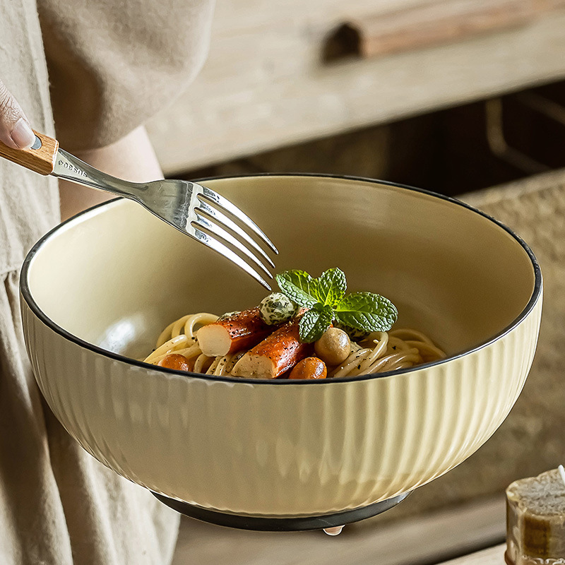 Simple estilo retro cerámica en relieve tazón creativo con tazón de fideos de sopa personalizado tazón de arroz mesa de cocina buena cosa para el hogar