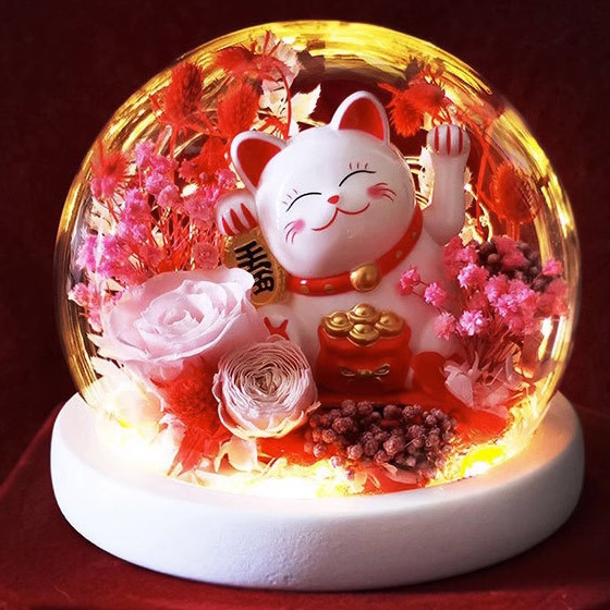 Rosa eterna luz de la noche flor eterna luz de la noche fortuna gato decoración del coche regalo de cumpleaños para novia Día del Maestro