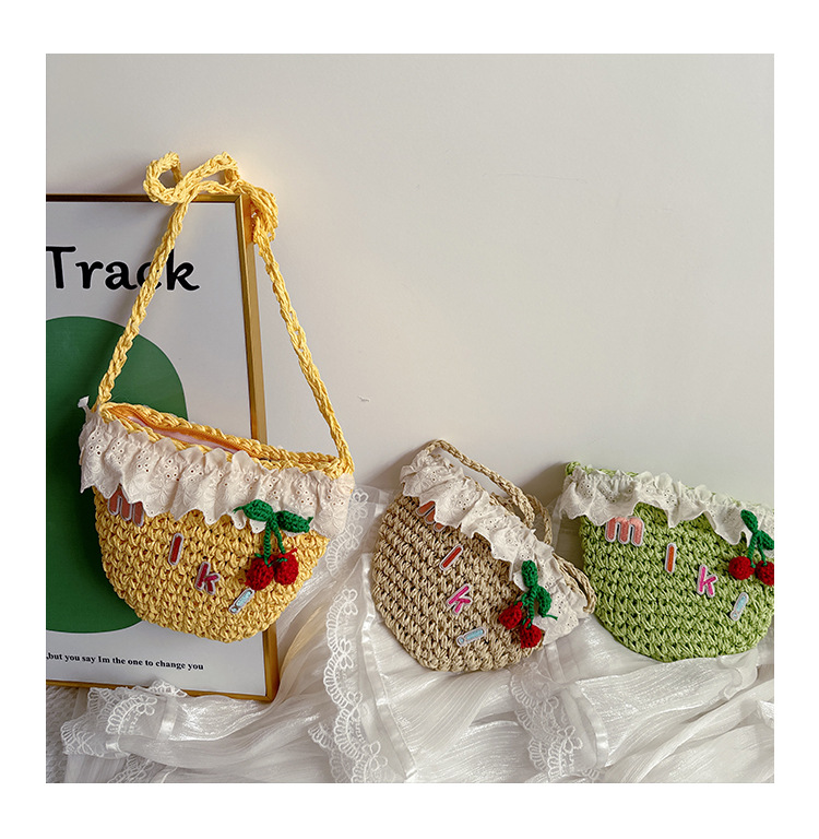 Unisex Small Straw Fruit Vacation Beach Weave Bucket Open Straw Bag display picture 13