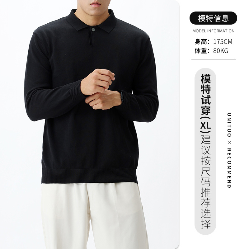 Old Qianfeng hombre polo de manga larga nuevo botón de una sola camisa de punto de invierno / otoño suéter de negocios casual