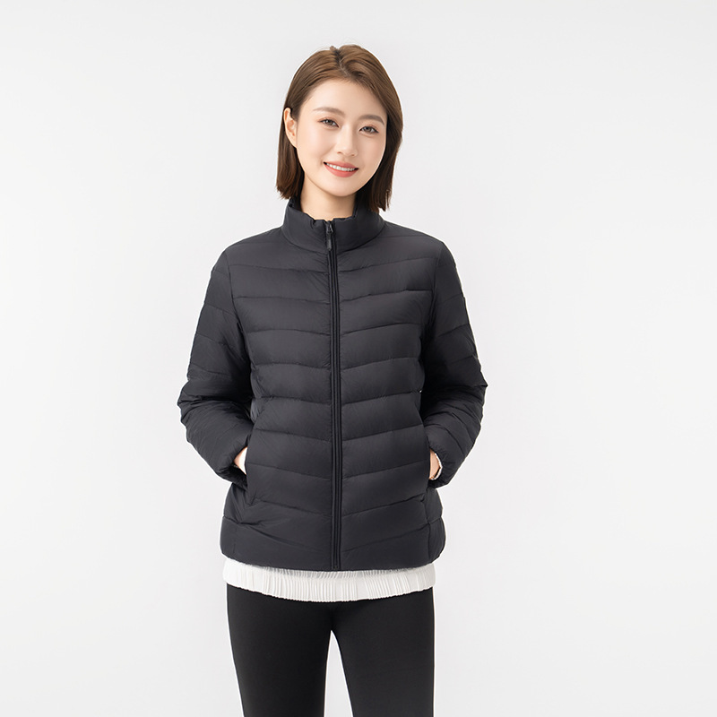 Stand Collar Lightweight down Jacket for Women, Spring New Short Versatile Layering Autumn Winter Black Slimming down Coat for Women
