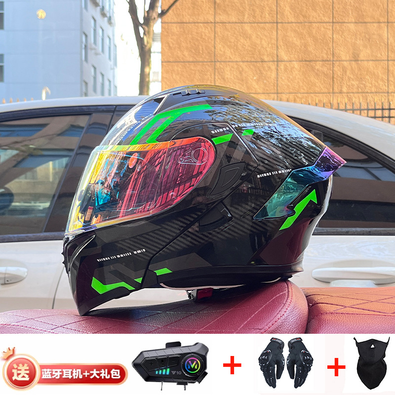 Casco de exposición Orz para hombres y mujeres invierno Doble espejo coche eléctrico semi-Casco completo cola de color coche deportivo ranura Bluetooth cuatro estaciones casco