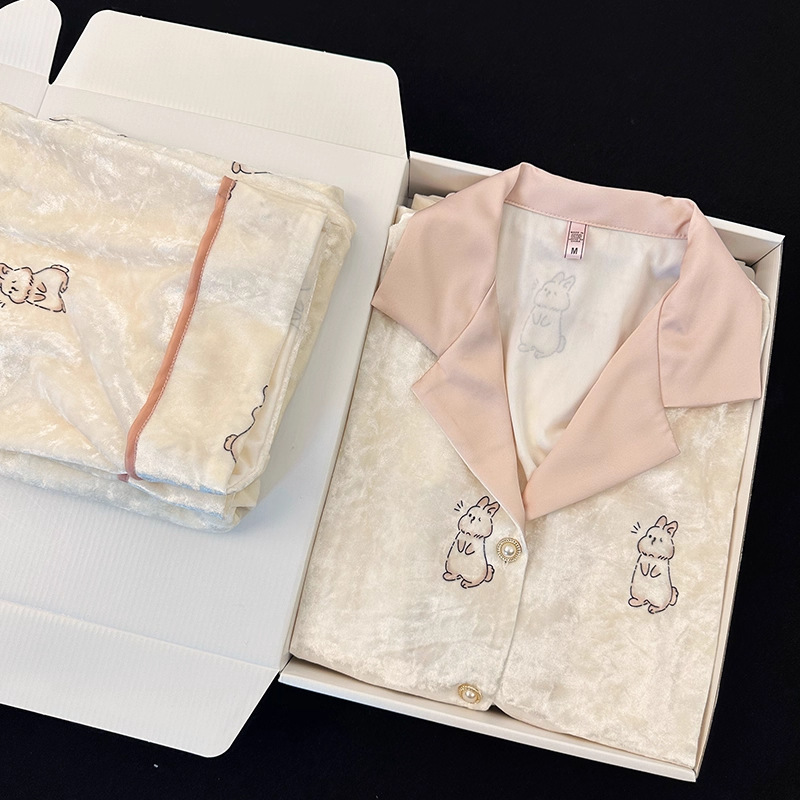 Cute Rabbit Velvet Pajamas for Women, Autumn and Winter Long-Sleeve and Long-Pants Set, Sweet and Cute, Warm Loungewear Two-Piece Set Cute Rabbit Velvet Pajamas for Women, Autumn and Winter Long-Sleeve and Long-Pants Set, Sweet and Cute, Warm Loungewear Two-Piece Set