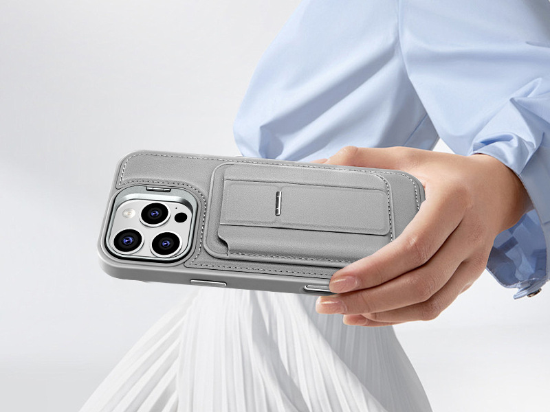 Ốp lưng điện thoại Apple 16 Pro Max có kẹp thẻ MagSafe, bảo vệ chống sốc viền dày — đen, xám, màu nâu, màu xanh chi tiết 11