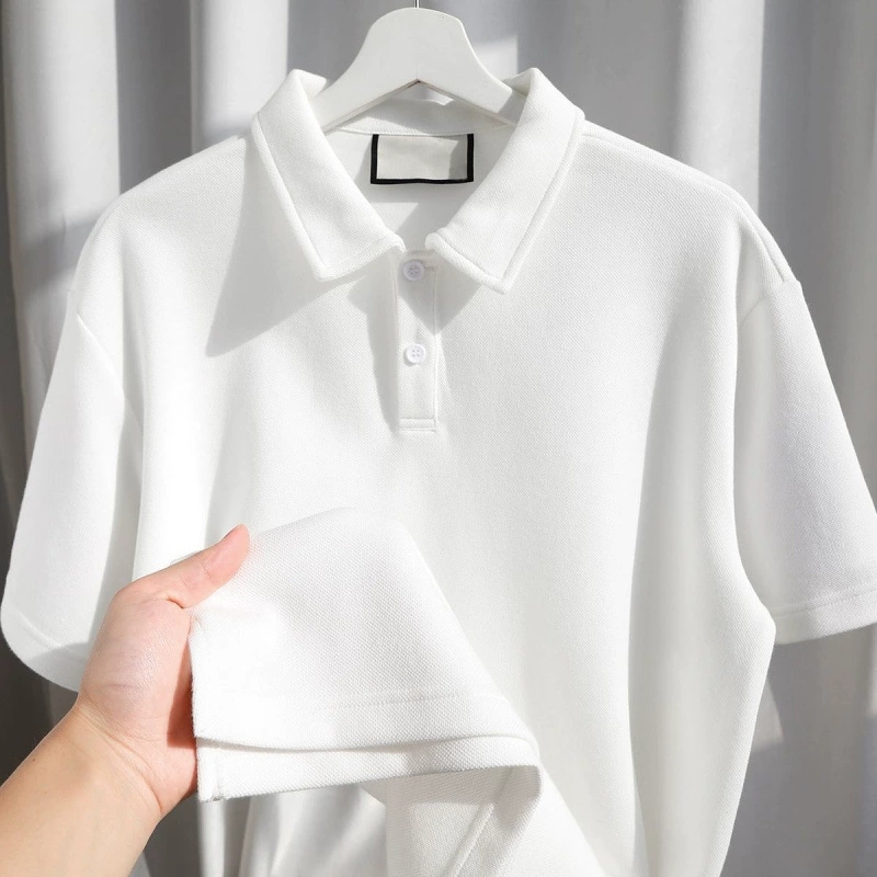 Мужская поло-футболка премиум-класса, короткий рукав, универсальная, простая, с отложным воротником, белая, летняя, дышащая
