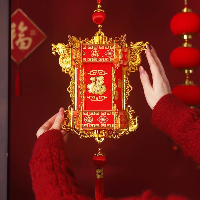 新年提灯 春節 旧正月 バルコニー ドア 外装 中国風 六角形宮灯 元宵節飾り付け クリエイティブな吊り下げ飾り 卸売