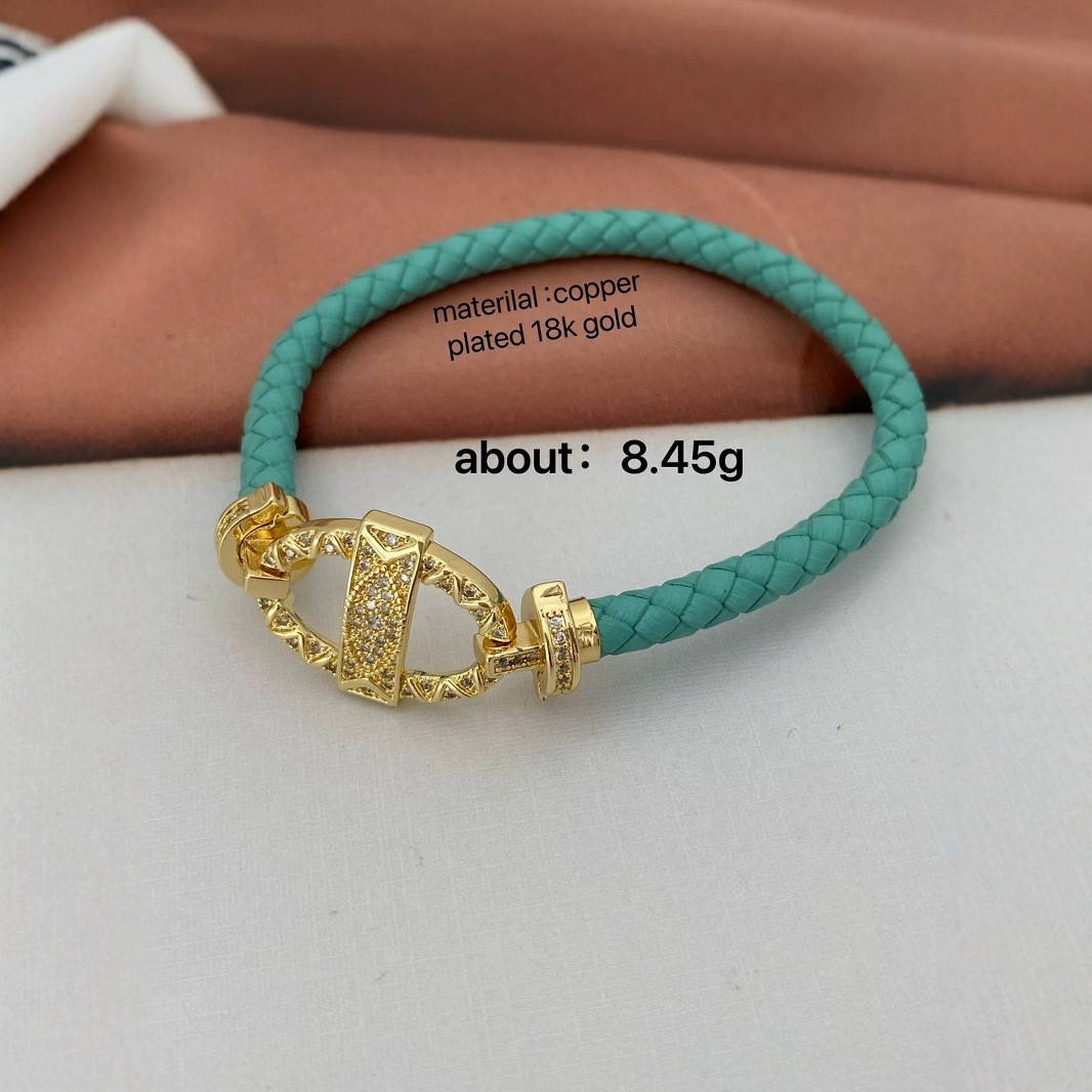 Vintage Style Classic Style Geometric Zircon Leather Rope Copper Woven Chain String Bracelets Wholesale display picture 3