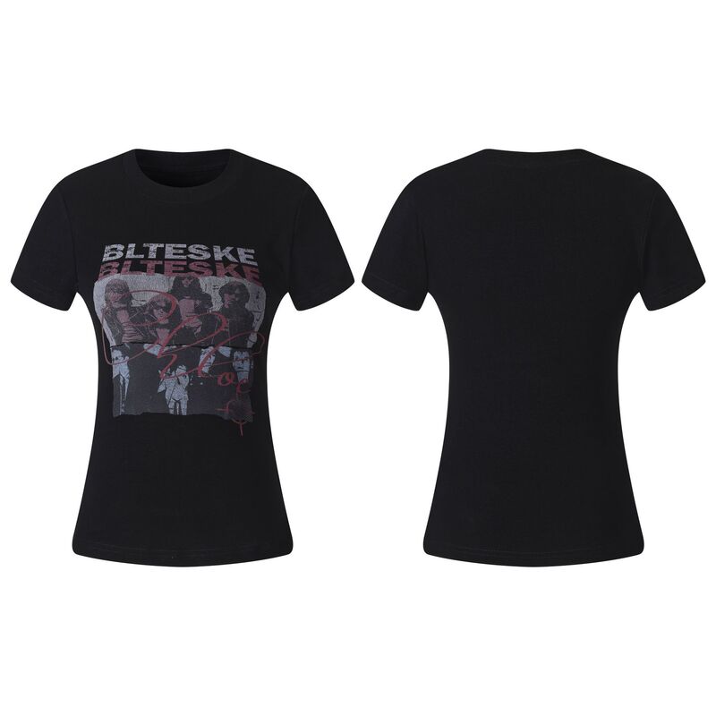 Vintage Punk Style Slim-Fit T-Shirt for Women, Retro Band Portrait with Distressed Letter Print, Slimming Hot Girl Short Top Vintage Punk Style Slim-Fit T-Shirt for Women, Retro Band Portrait with Distressed Letter Print, Slimming Hot Girl Short Top
