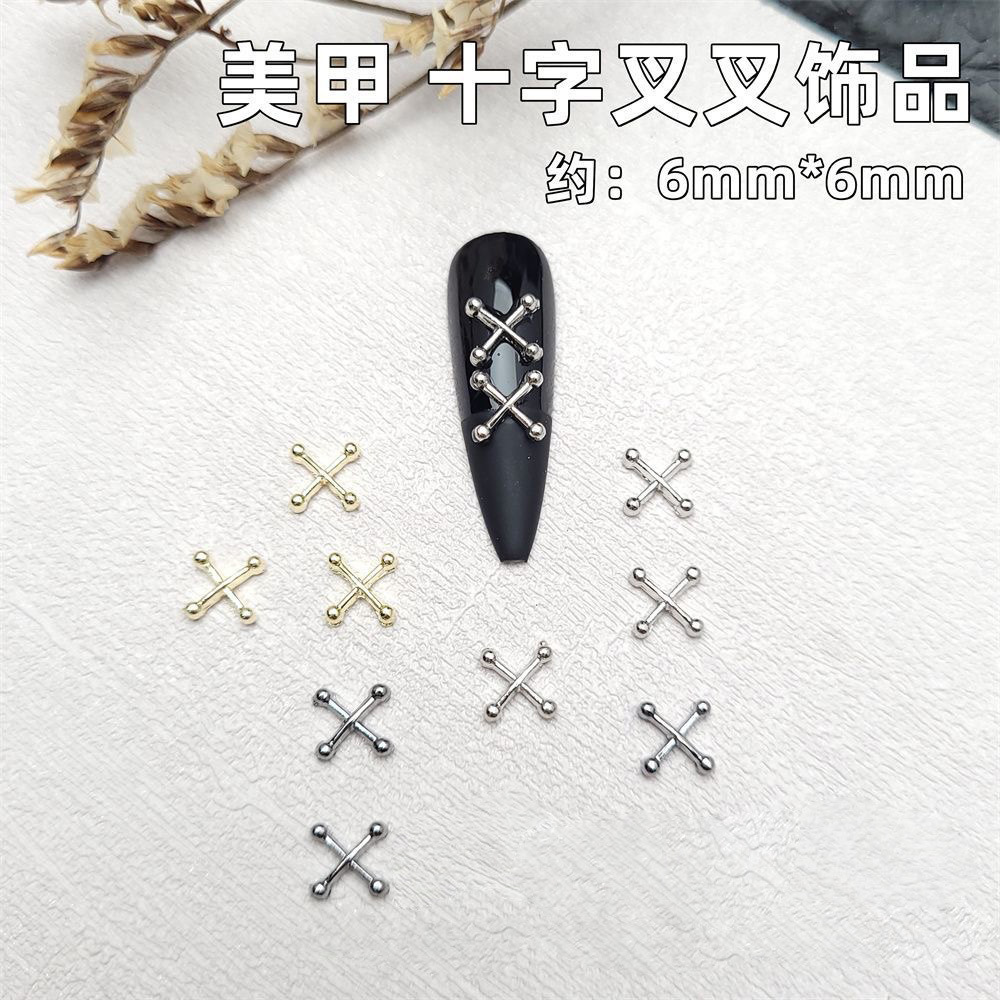 다크 네일 아트 크로스 레트로 포크 XO 금속 쥬얼리 O 자형 네일 장식 합금 보석 대각선